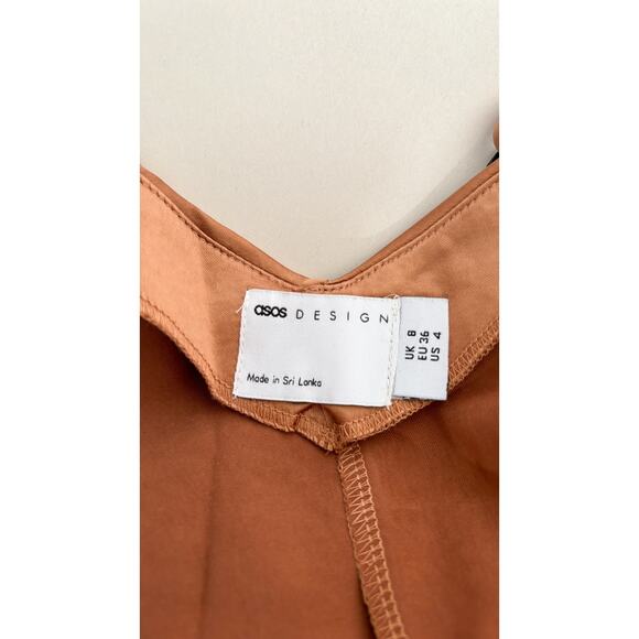 ASOS V Neck Satin Cami Wrap Midi Dress Chocolate Brown Womens Size 4 New - Picture 12 of 14